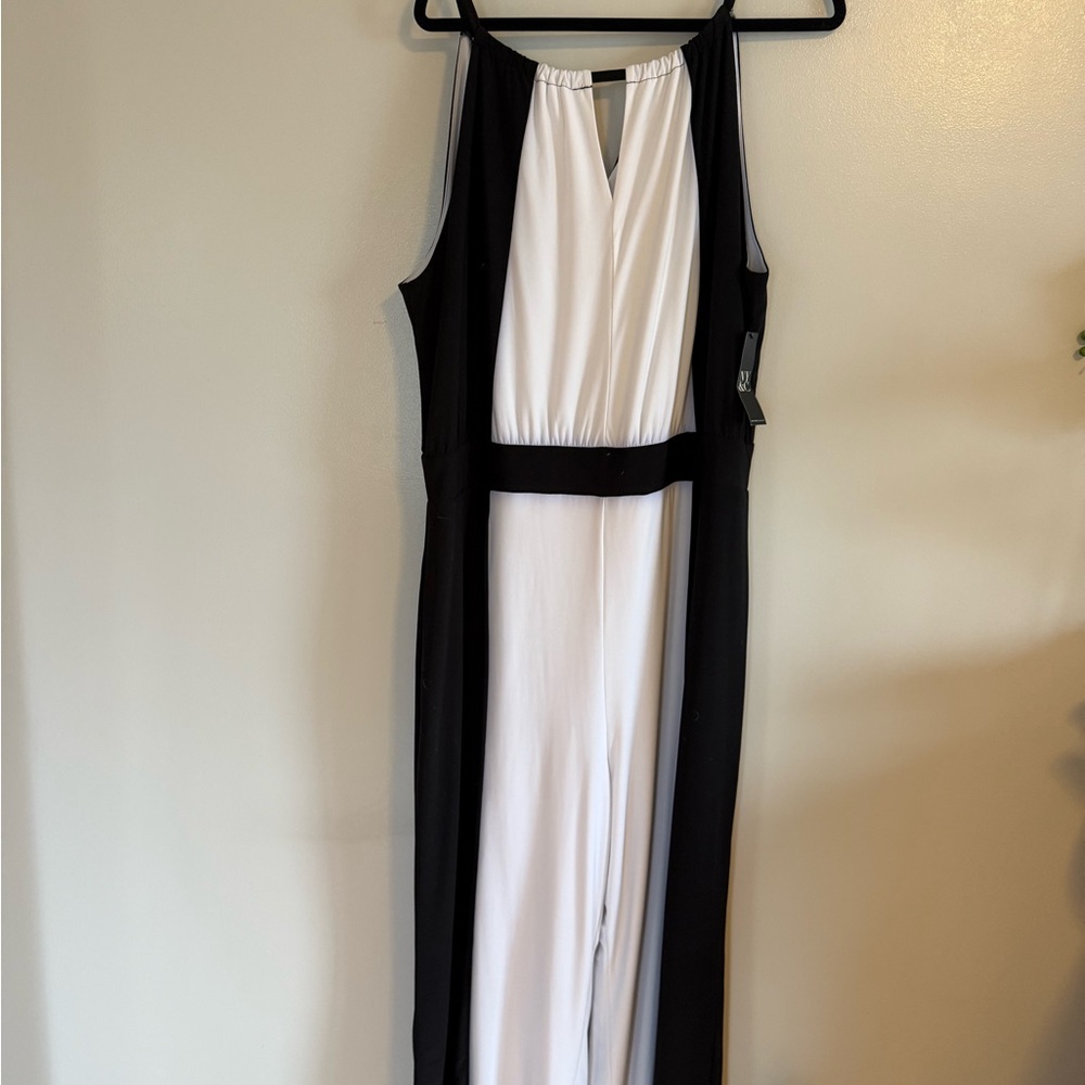 New York & Company Black and White Colorblock Sleeveless Jumpsuit